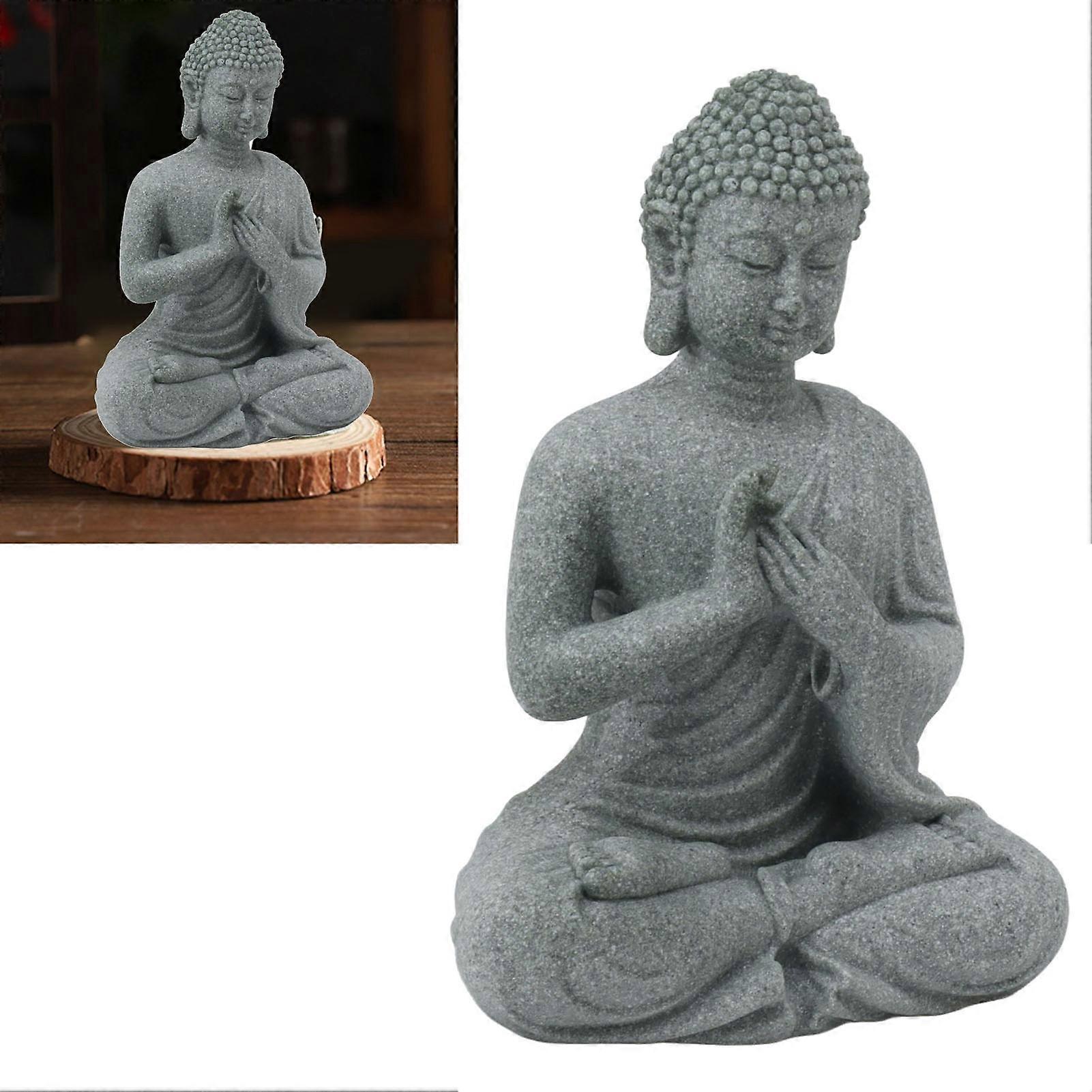 Buddha Statue Green Sandstone Sculpture Buddhist Sitting Figurine Ornament for Living Room Courtyard 7135K-01 