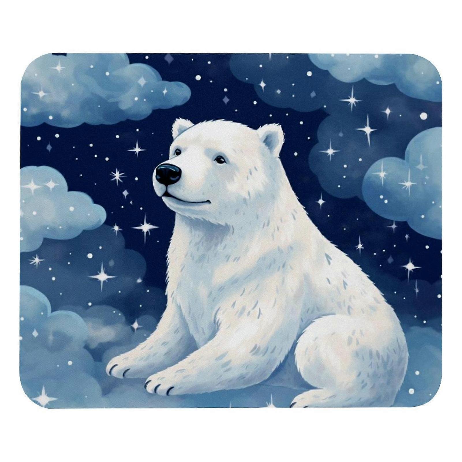 Mouse Pad with Polar Bear, White Starry Sky - Compatible with all mice. Anti-slip rubber base, smooth glide, durable & portable design.