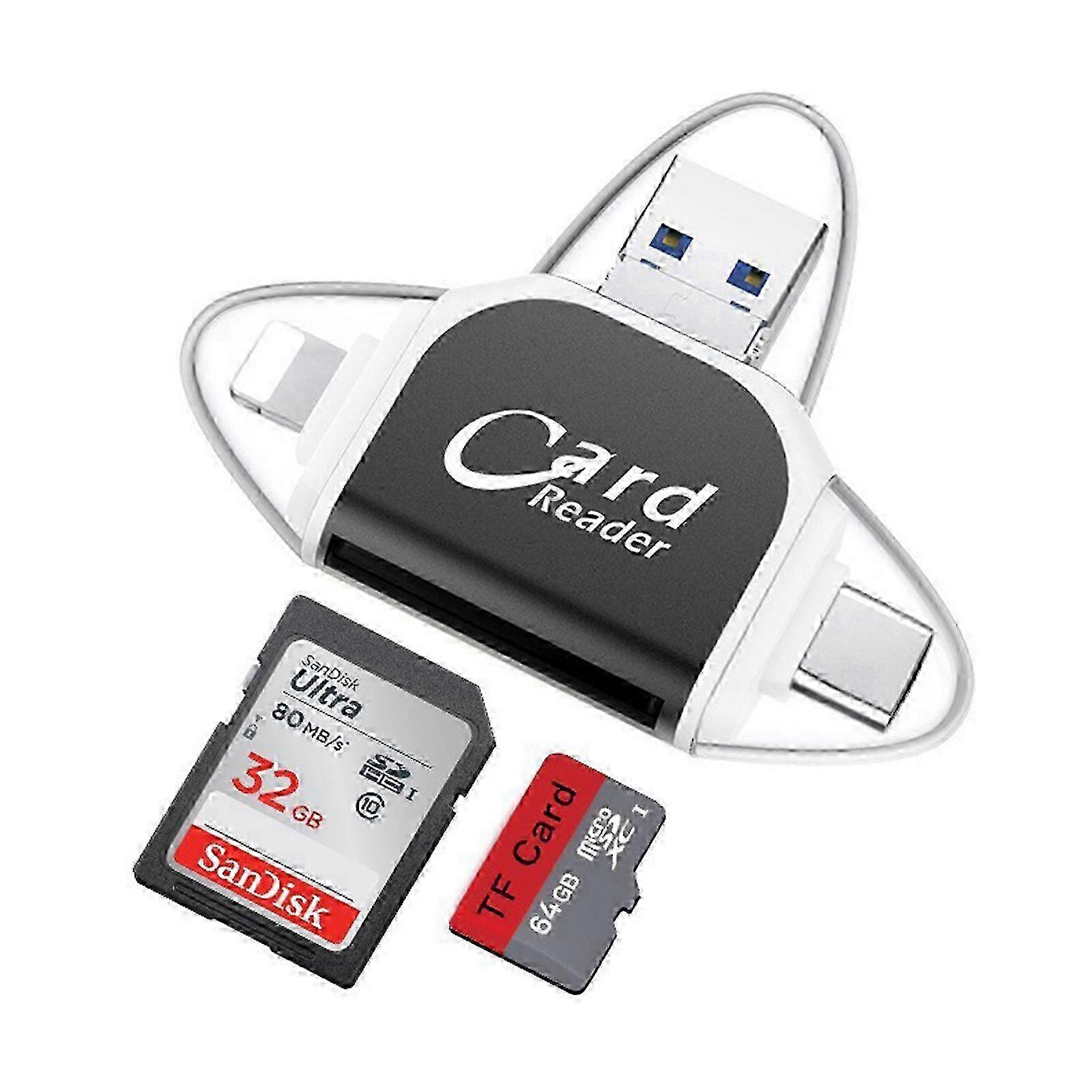 Multiport Universal 4-in-1 SD TF Card Reader for Smartphones