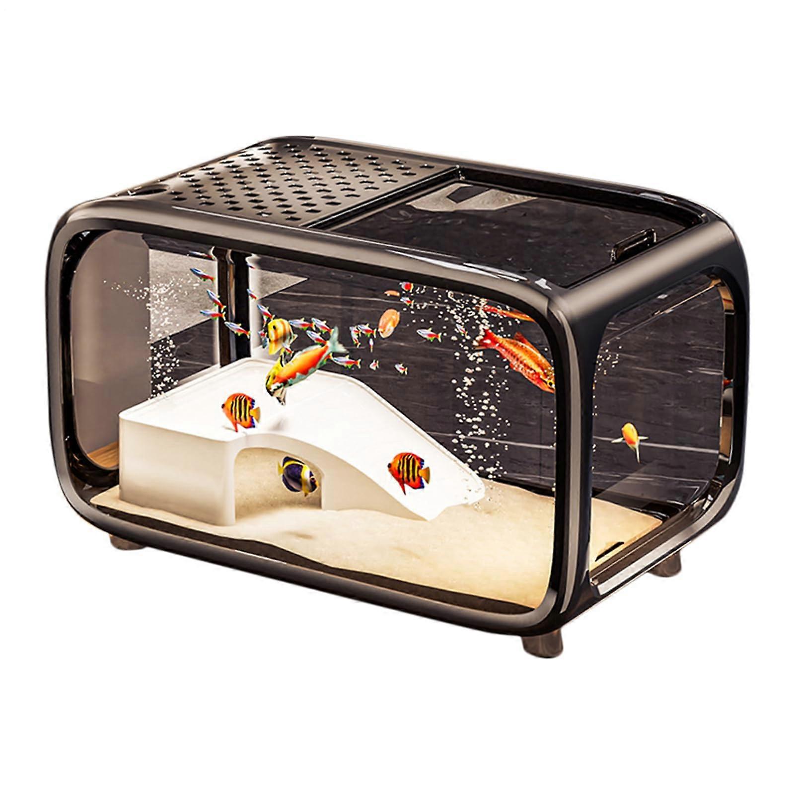 Acrylic Aquarium Container Decorative Desktop Fish Tank With Climbing Landscape Compact For Betta Turtles Snails Black