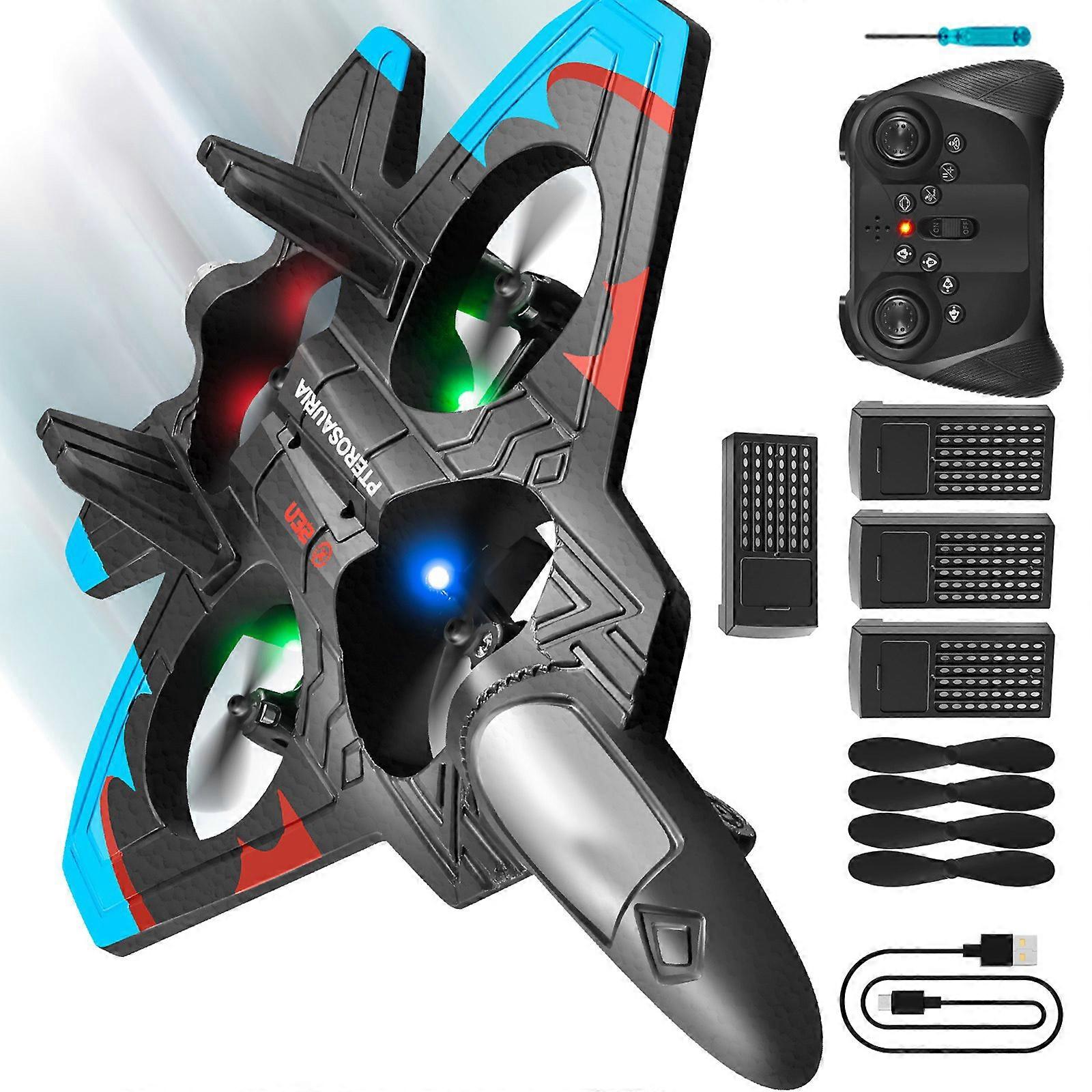 Stunt Remote Control Plane Foam Jet Fighter with LED Lights Remote Control Airplanes for Kids Ages 8-13 Multicolor