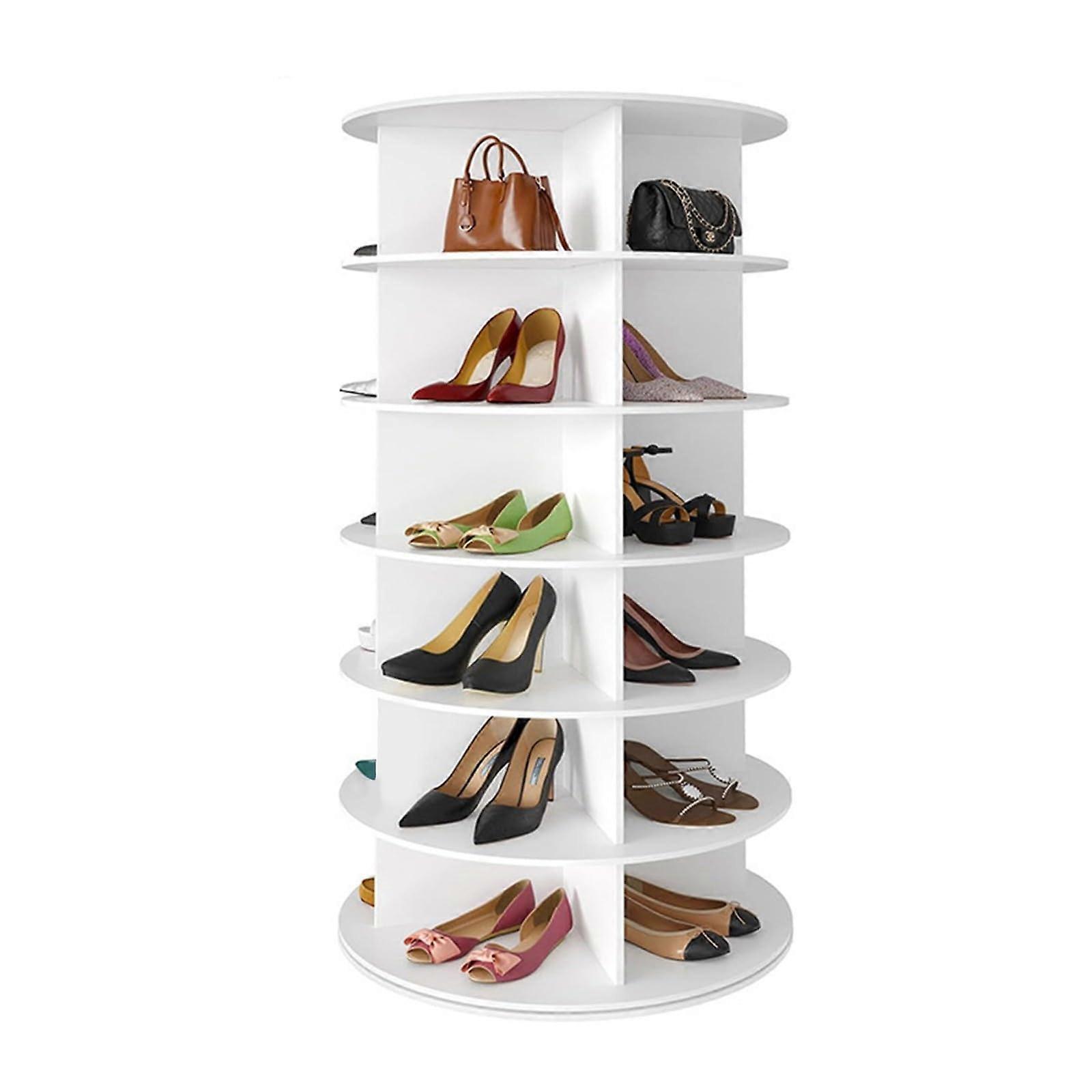 Round Shoe Rack 360° Rotating Storage Organizer with Adjustable Shelves for Closet and Entryway, White 6Tier