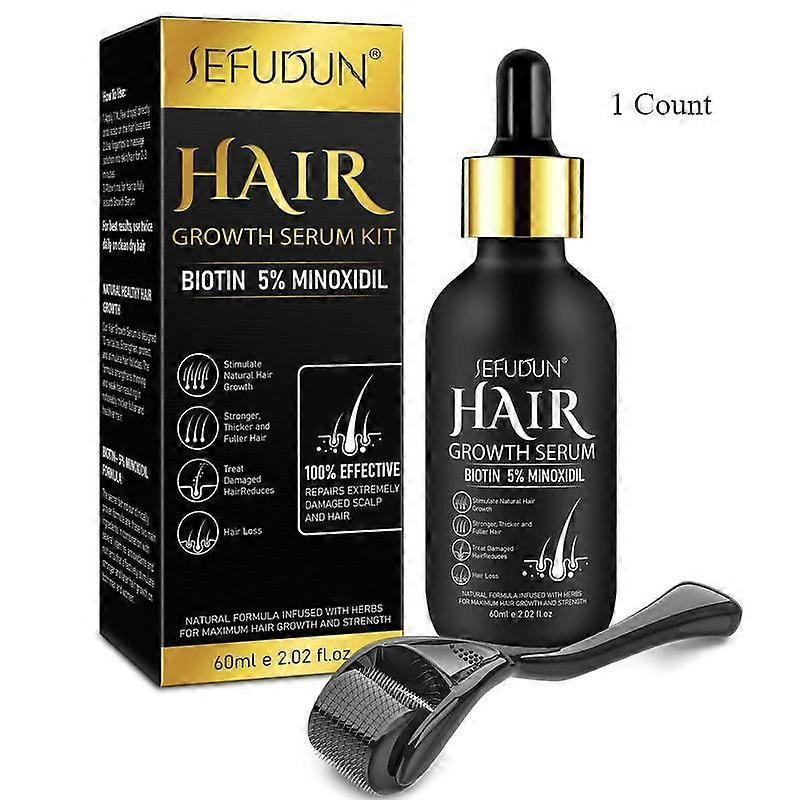 Sérum capillaire Sefudun à 5 % de minoxidil en flacon de verre avec rouleau microdermal (60 ml), pour des cheveux plus forts et plus longs, et une chevelure plus dense.