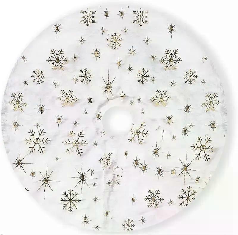 White Christmas Tree Skirt Polyester Tree Skirt Soft Plush with Sequin Snowflakes Christmas Decorations Xmas Tree Mat