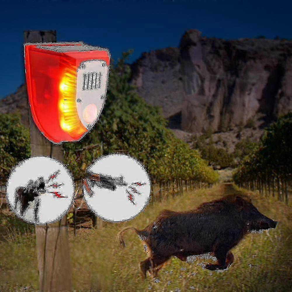 Solar-powered animal repellent alarm for wild boar and wildlife control