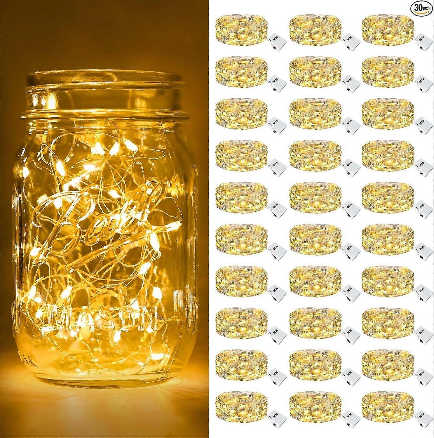 30 Pack Fairy Lights Battery Operated [3 Modes], 7ft 20 Led Twinkle Lights String Lights Waterproof Bulk Small Mini Silver Wire for Christmas Mason Ja