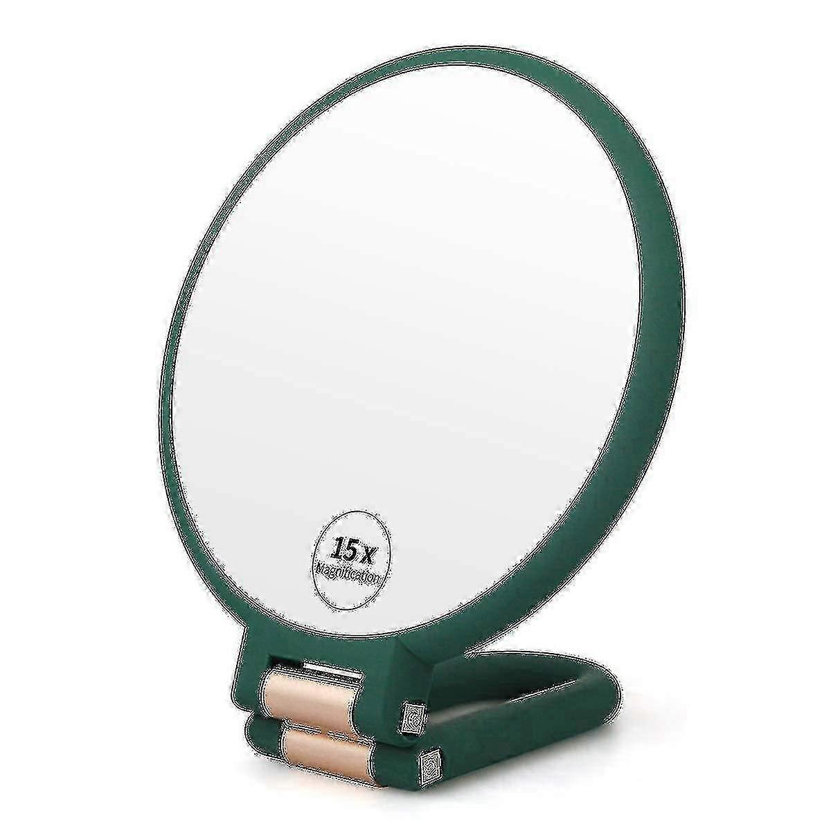 15x Magnifying Double-Sided Folding Hand Mirror for Women with Adjustable Handle - Army Green (for Sf)