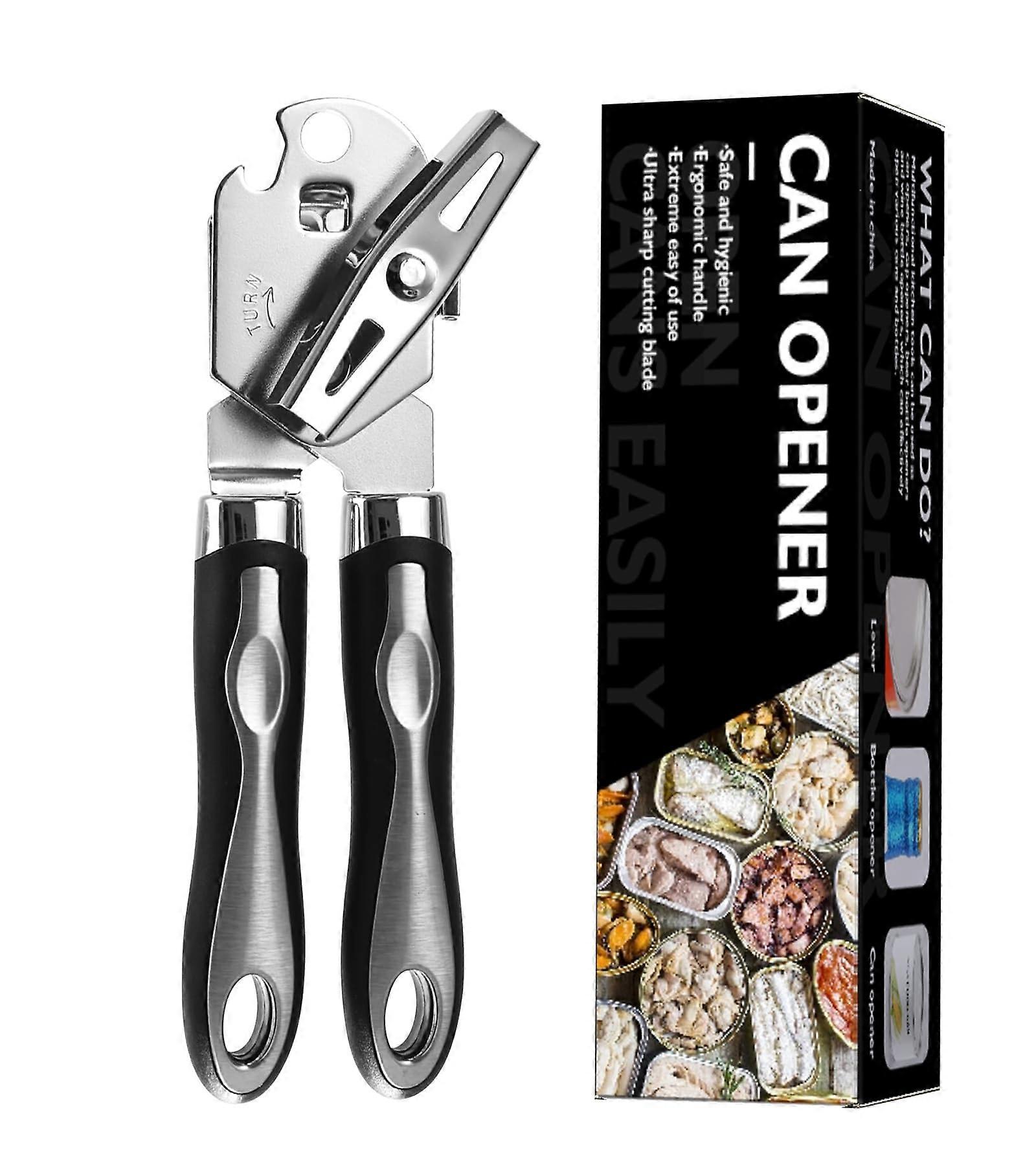 Manual Can Opener with Smooth Edge, Heavy Duty Stainless Steel for Seniors, Bottle Opener and Magnetic Lid Lifter