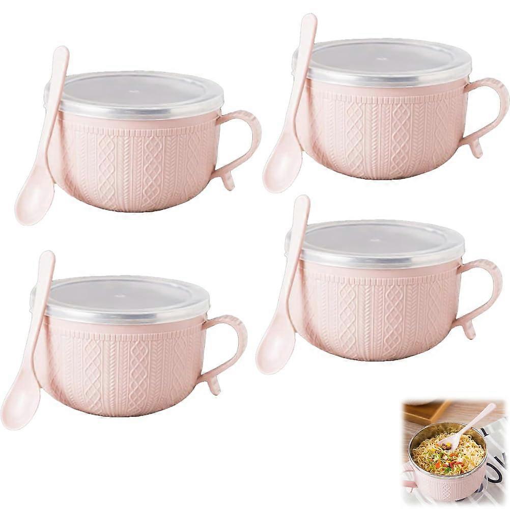 Set of 4 Large 25Oz Soup Mugs with Lids and Handles, Microwave Safe, Stackable Pink Bowls