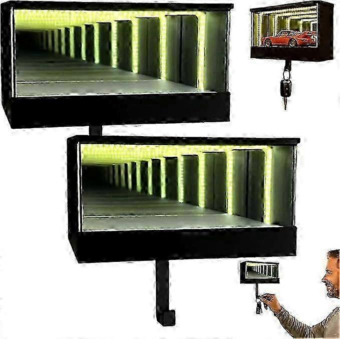 Key Holder with Infinity Mirror for Wall, LED Lamp Display Case for Car Enthusiasts