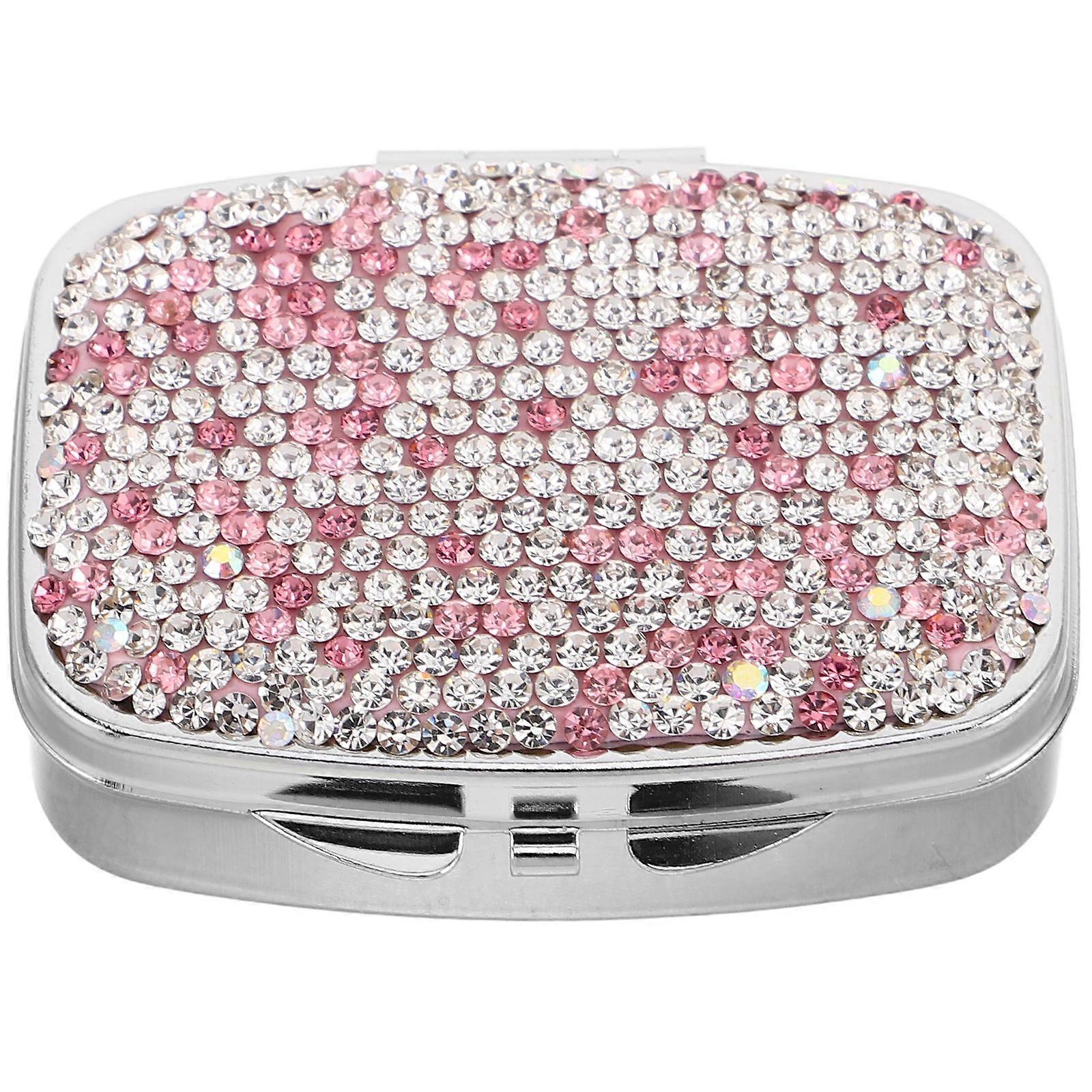 Mini Pill Organizer for Daily Use with Rhinestone Design