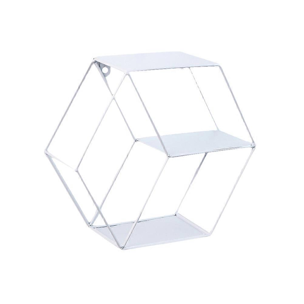 Hexagon Storage Rack Double-Layer Wall Hanging Shelf for Home Decoration White