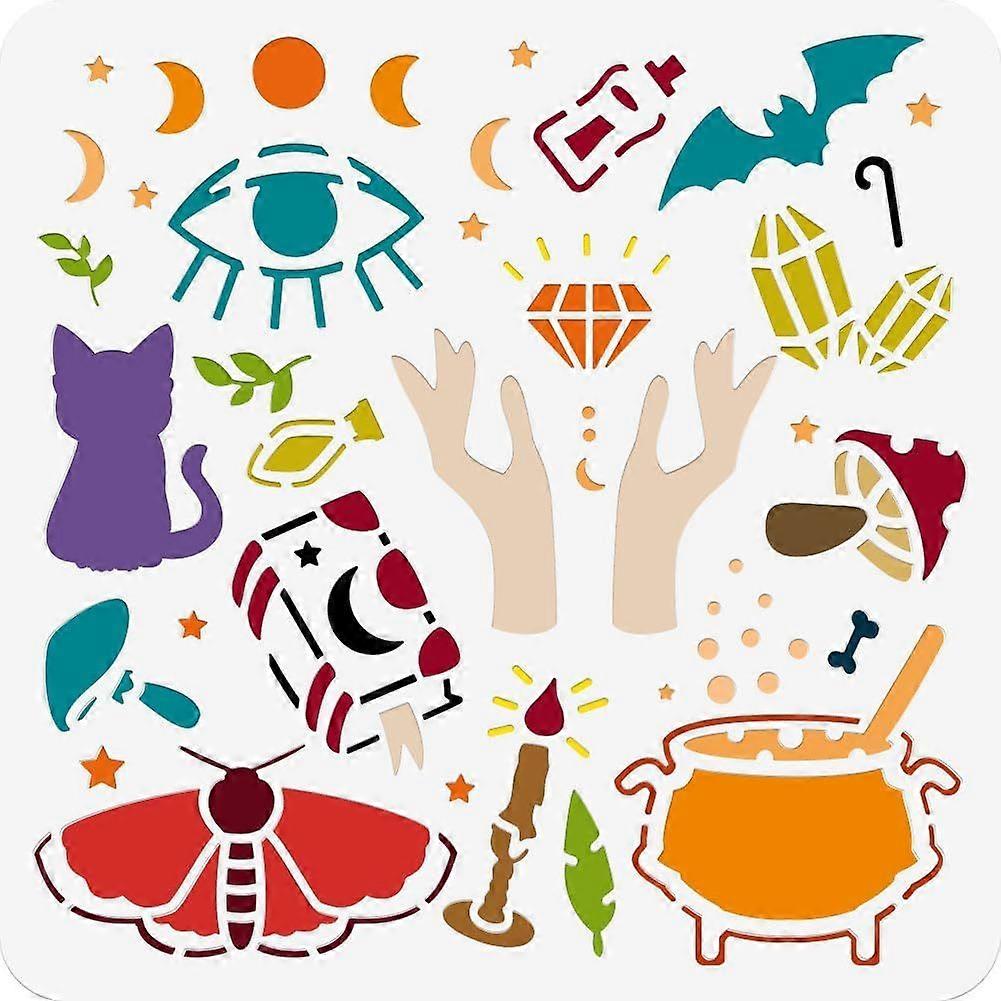 Magic Pattern Painting Stencil 11.81x11.81 Inch Reusable Craft Stencils Hollow Out Drawing Painting Template for Painting on Wood Fabric Paper Walls C