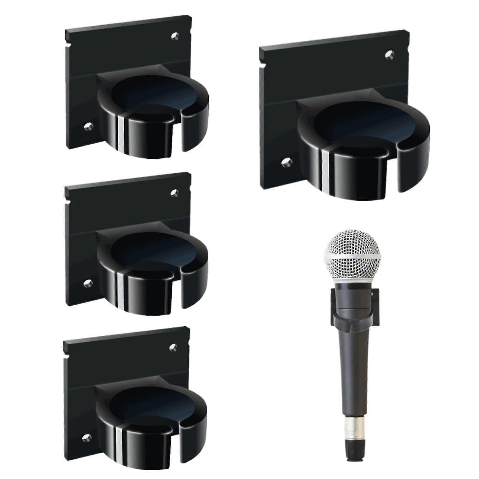 4 PCS Universal Microphone Clips with Secure Adhesive Mount, Adjustable Mic Holders for Stage and Studio (Black)