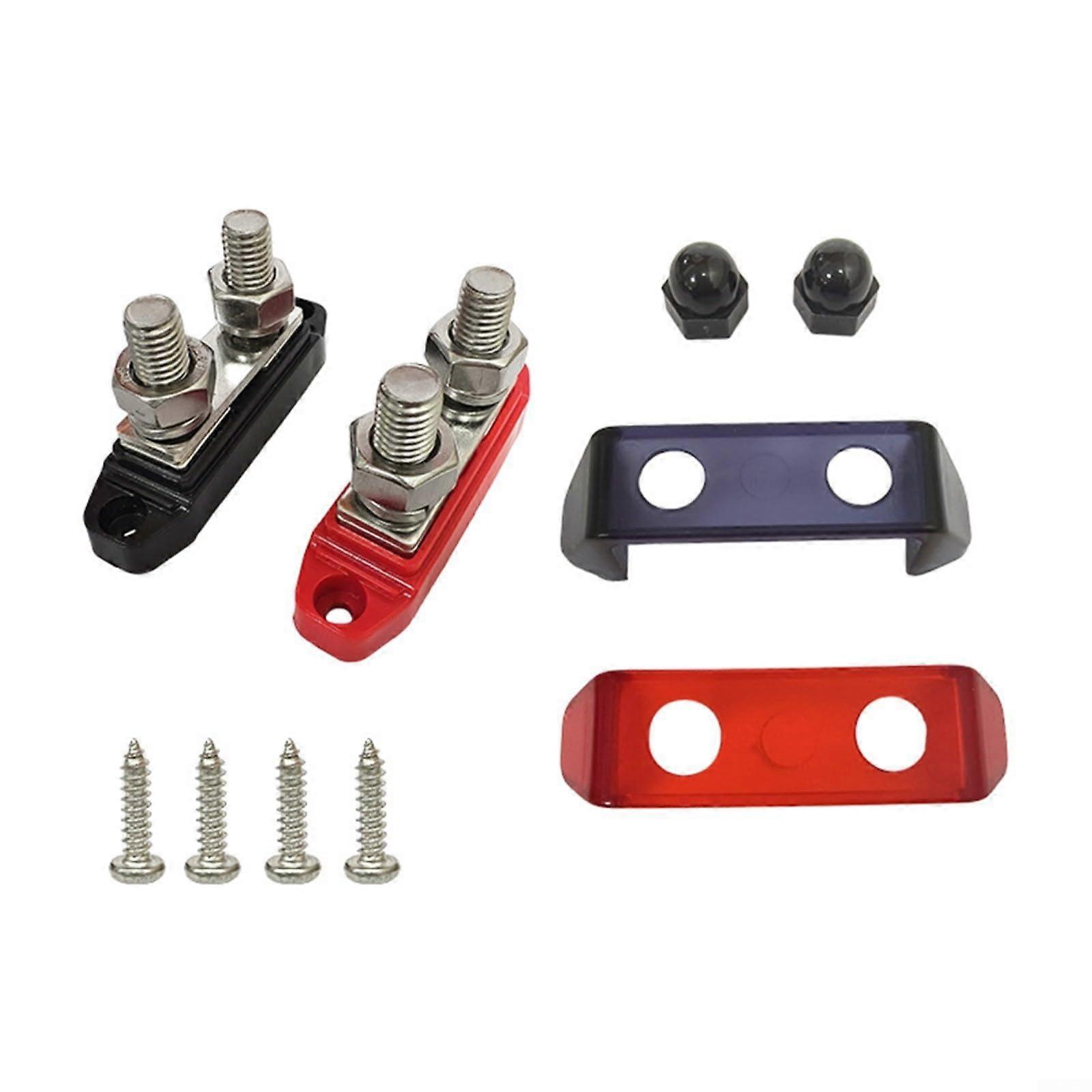 48V DC Bus Bar with Dual M8 Studs, 250A Power Distribution Block for Boats RVs, Red and Black