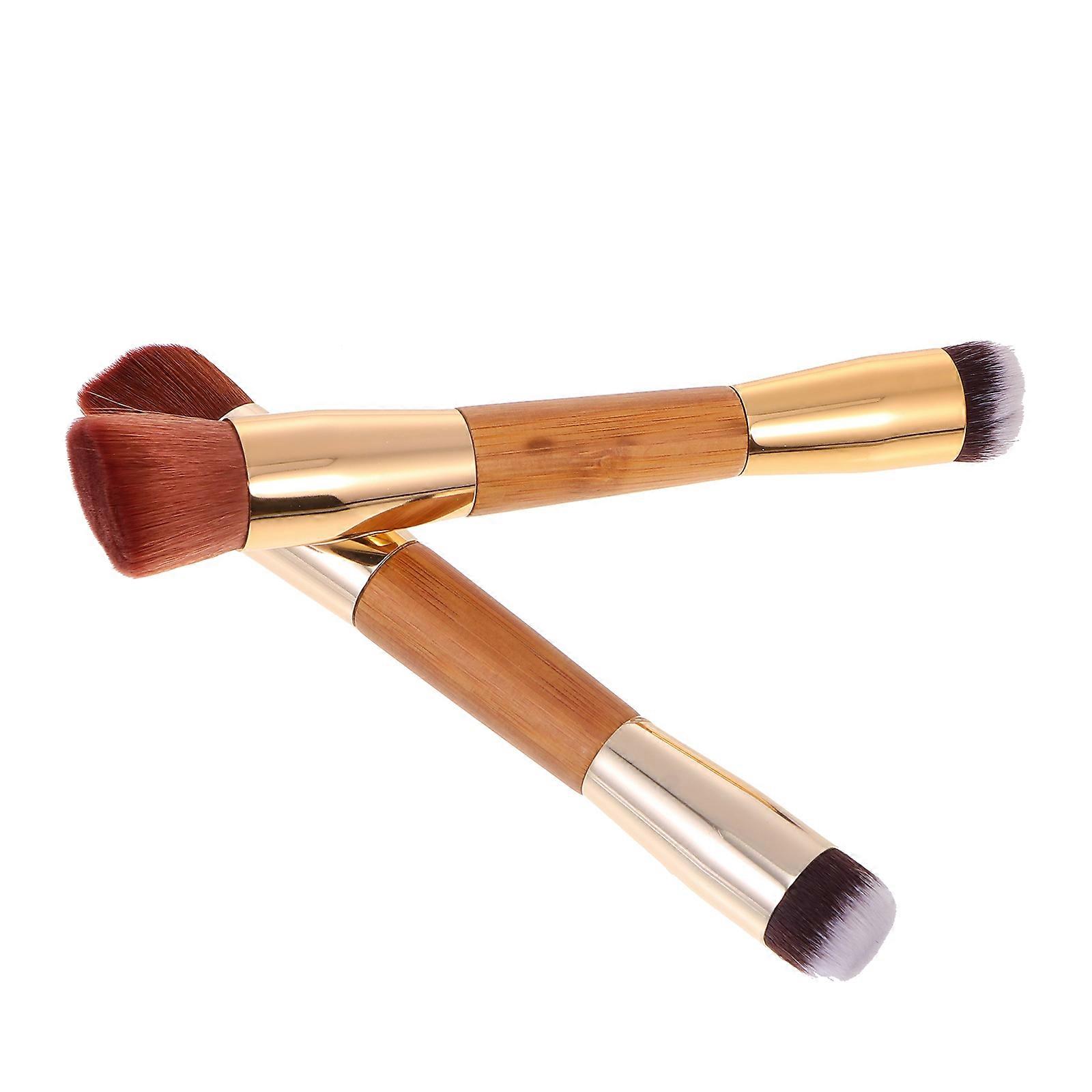 Double Ended Blush Brush Makeup Tool for Blending 2Pcs Golden Set