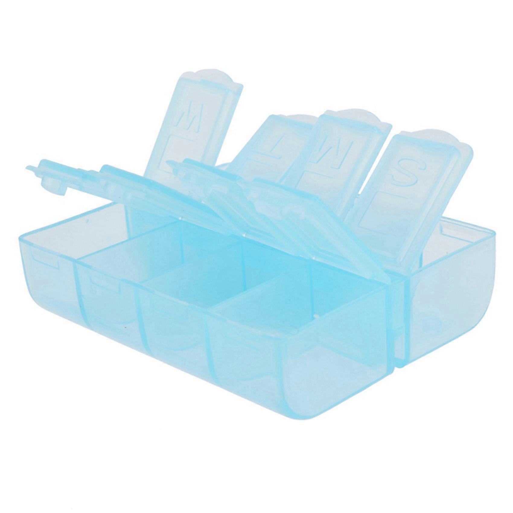 6X Plastic Rectangle 8 Compartments 7 Days Medicine Pill Box Blue