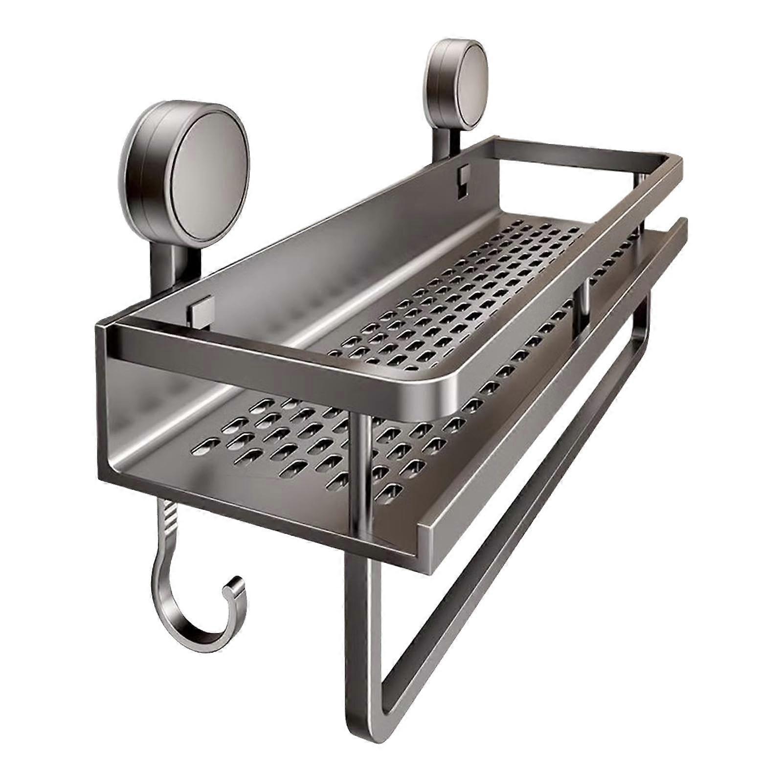 Shower Caddy with Secure Suction Cup Mount, Removable Rustproof Bathroom Storage Basket, Grey 30x12x5cm