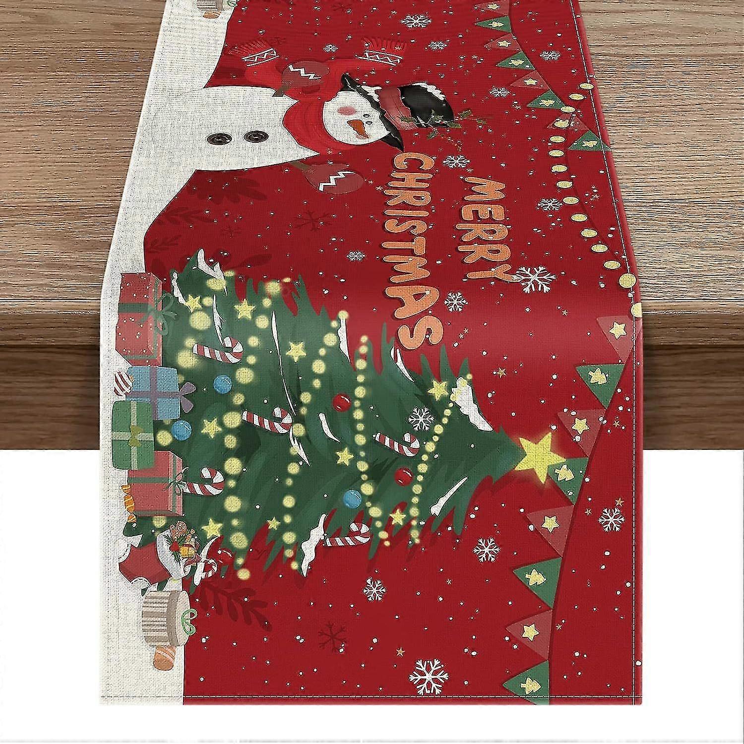 1pc, Lin Table Runner, Christmas Theme Table Runner, julepynt, Santa Claus Winter