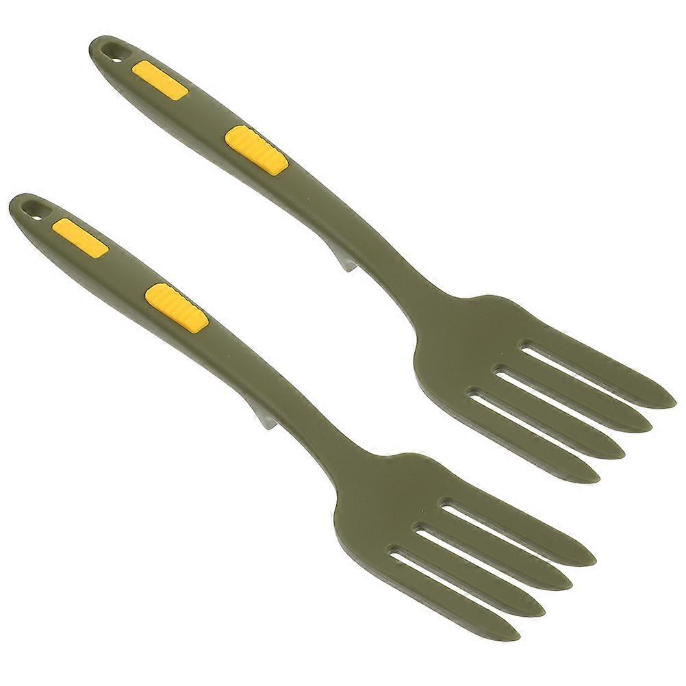 Green Silicone Fork Multi-Function Food Fork for Household Use 2Pcs