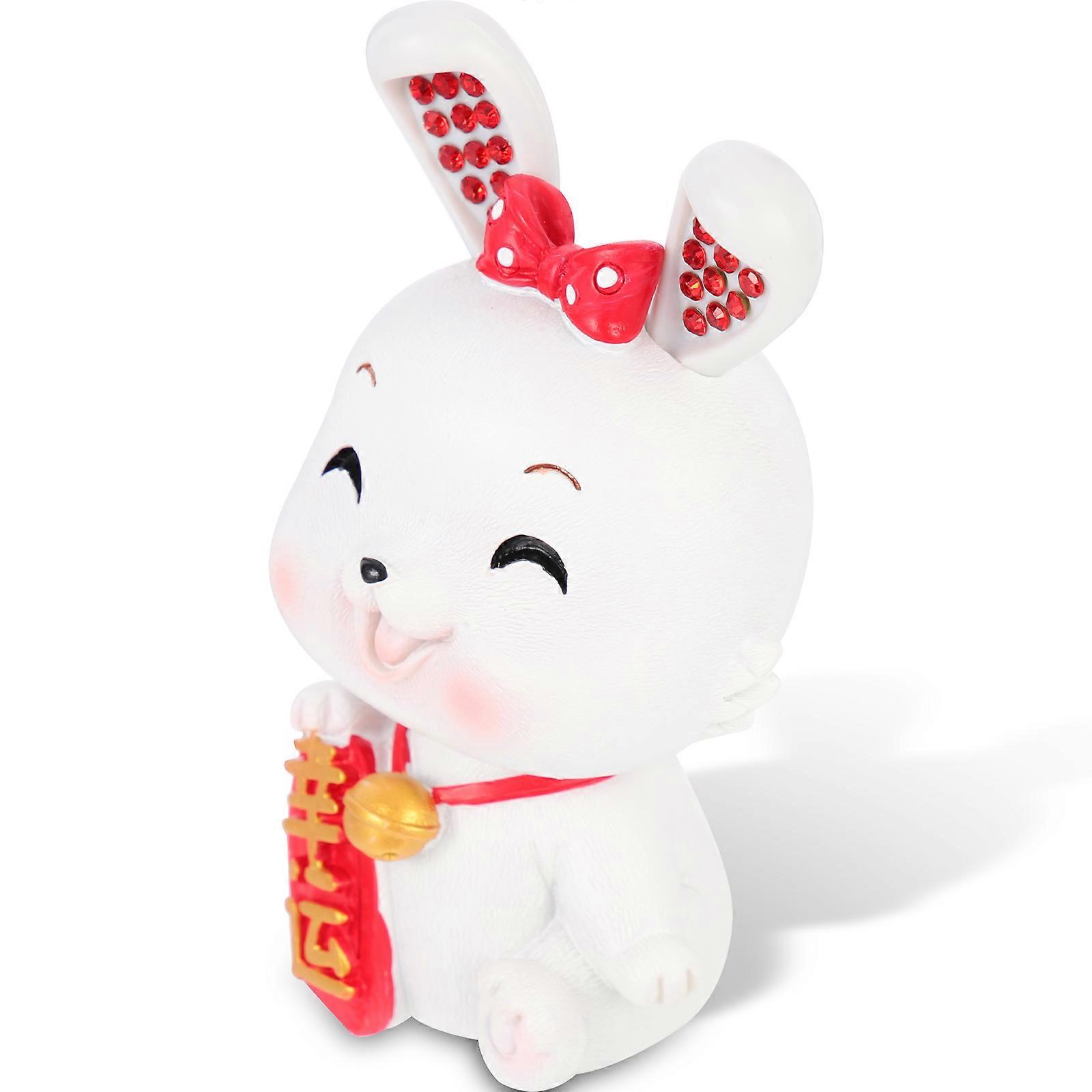 Zodiac Rabbit Figurines Resin Statue for Desktop Decoration 2Pcs Set