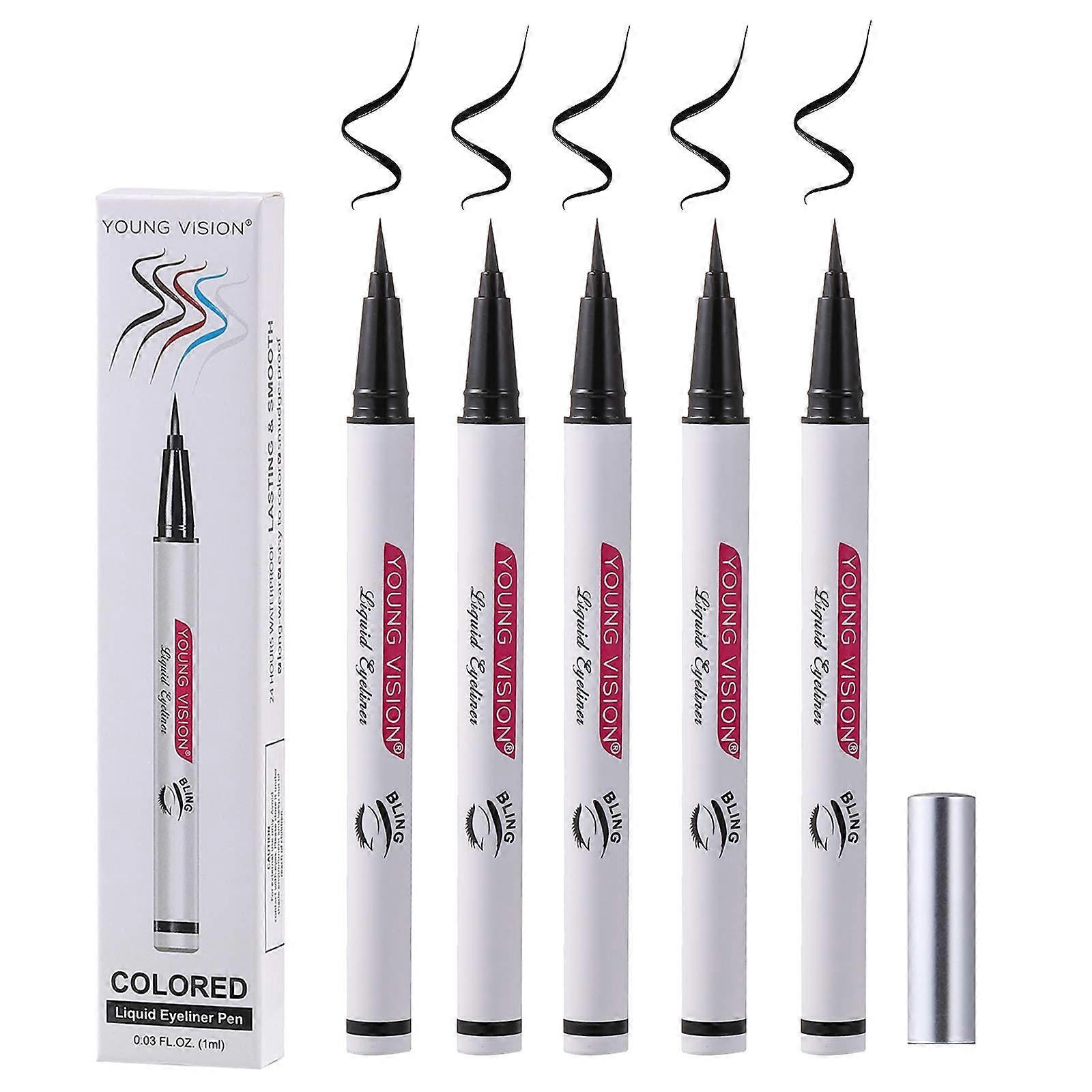 5 Pack Black Liquid Eyeliner Pens with Precise Felt Tip, Waterproof Smudge Eye Makeup Set