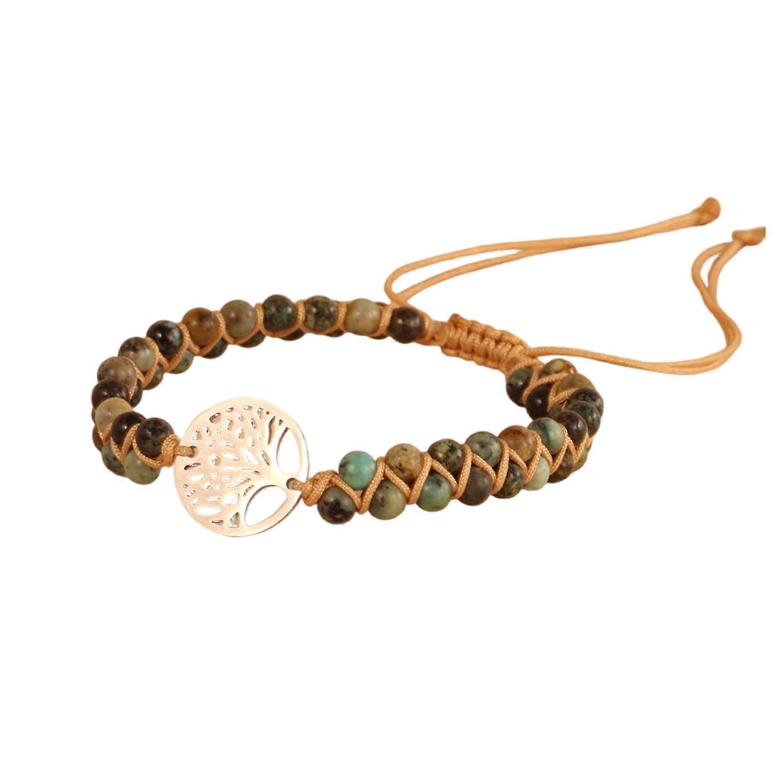 Perfect Gift Adjustable Wrist Bangle Turquoise Bead Double Layer Bracelet Featuring Tree Charm for Most Occasion Multicolor