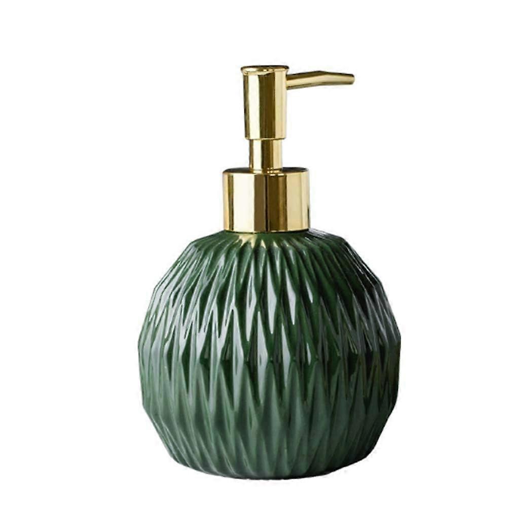 Green Ceramic Soap Dispenser 350ml Nordic Style Refillable Bottle for Bathroom with Easy Press Control