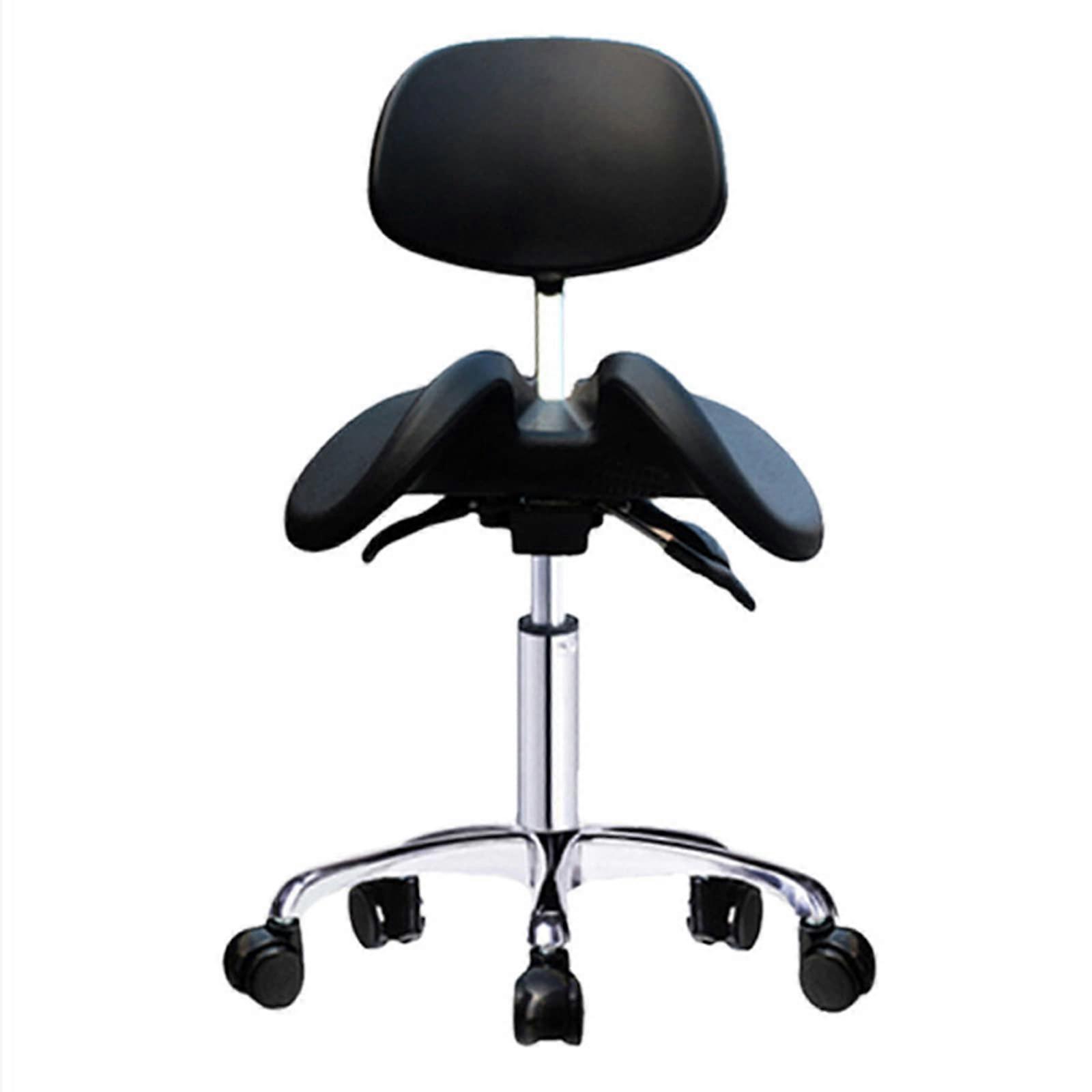 Ergonomic Saddle Stool with Backrest, Adjustable PU Leather Seat with Wheels, 440 lbs Capacity