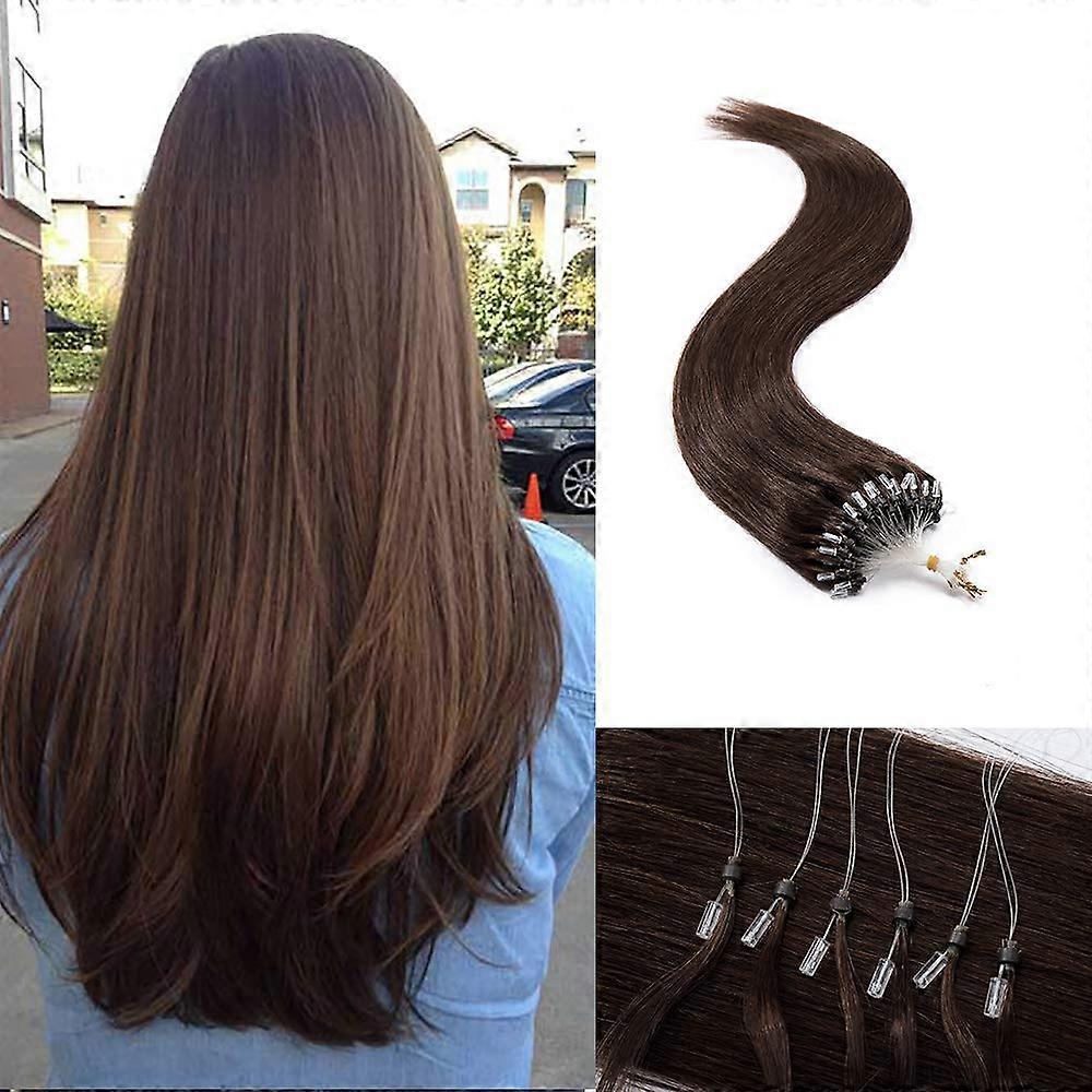 Micro Ring Loop Human Hair Extensions 16 Inch Medium Brown 100 Strands Damage Cold Fusion
