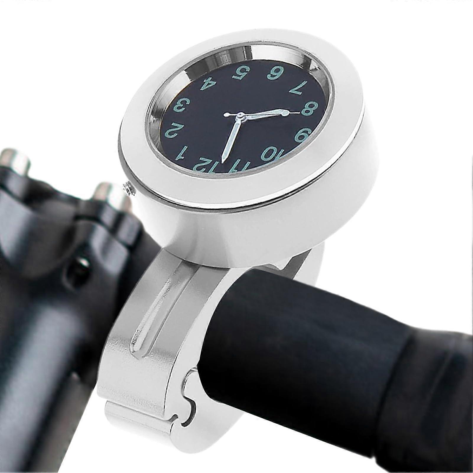 Motorcycle Handlebar Clock Waterproof Shockproof Design Universal Fit 22mm 25mm Silver