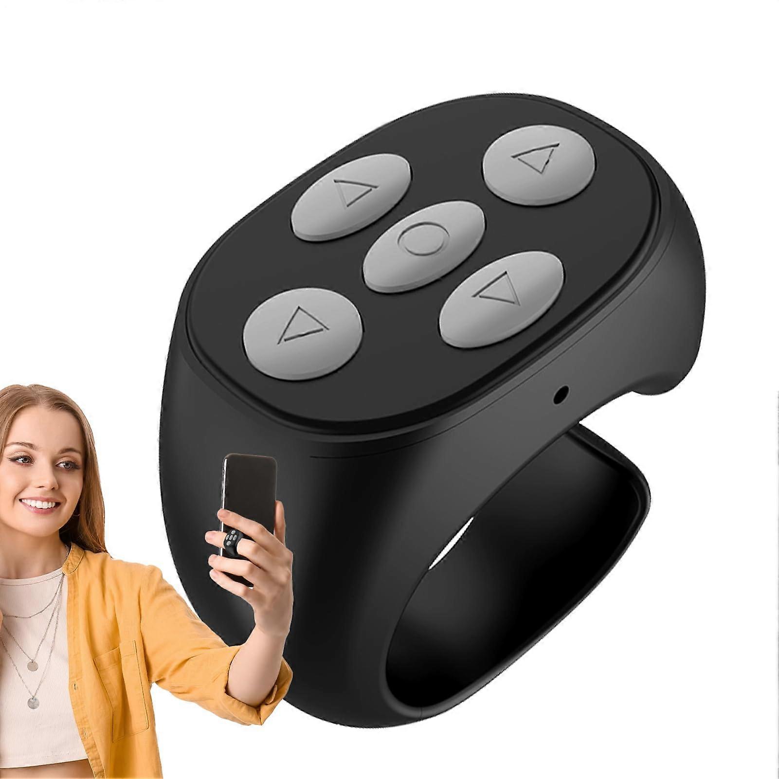 Wireless Camera Remote Control Ring with Bluetooth Scrolling for Social Media, Video and Reading Black