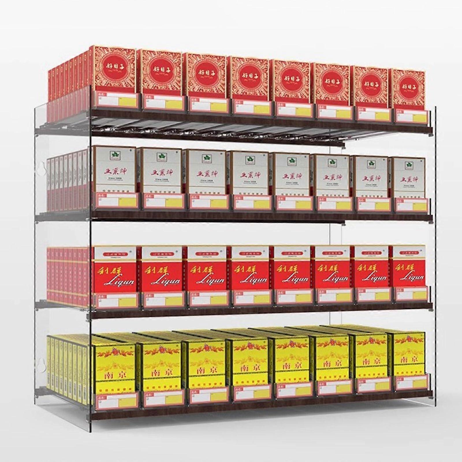 Acrylic Cigarette Display Rack with Automatic Pack Pusher, WallMounted Clear Storage Shelf 68.5x29x35.1cm