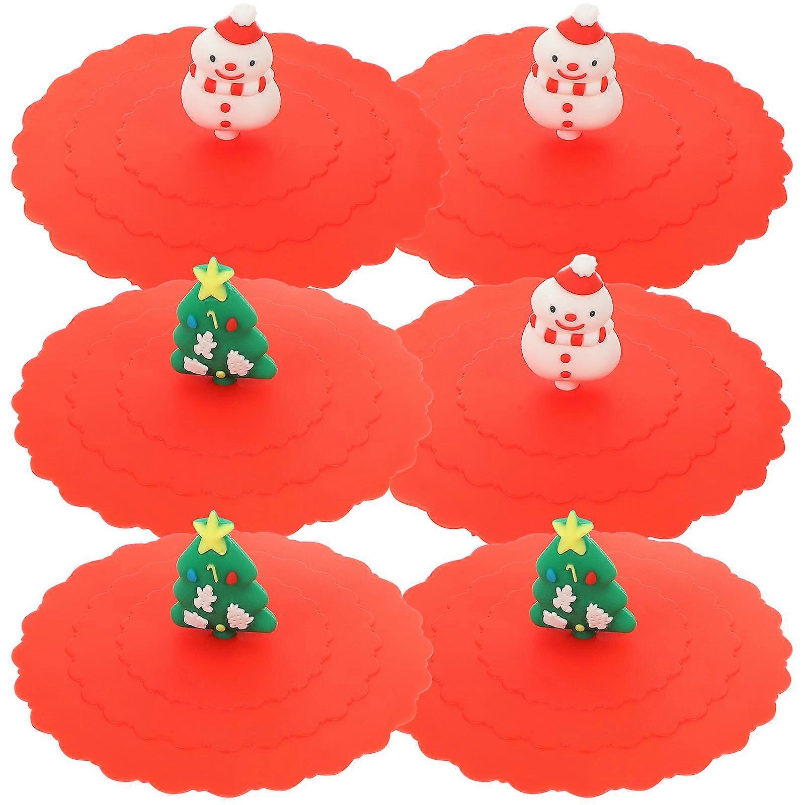 Christmas Cup Covers for Leakproof Function 6Pcs Silicone Mug Lids Red
