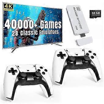 Draadloze retro gameconsole met 40.000 ingebouwde klassieke games, 4K HDMI tv-uitgang, 2.4G draadloze controller, 64G nostalgische gamestick 2025 6ytrd