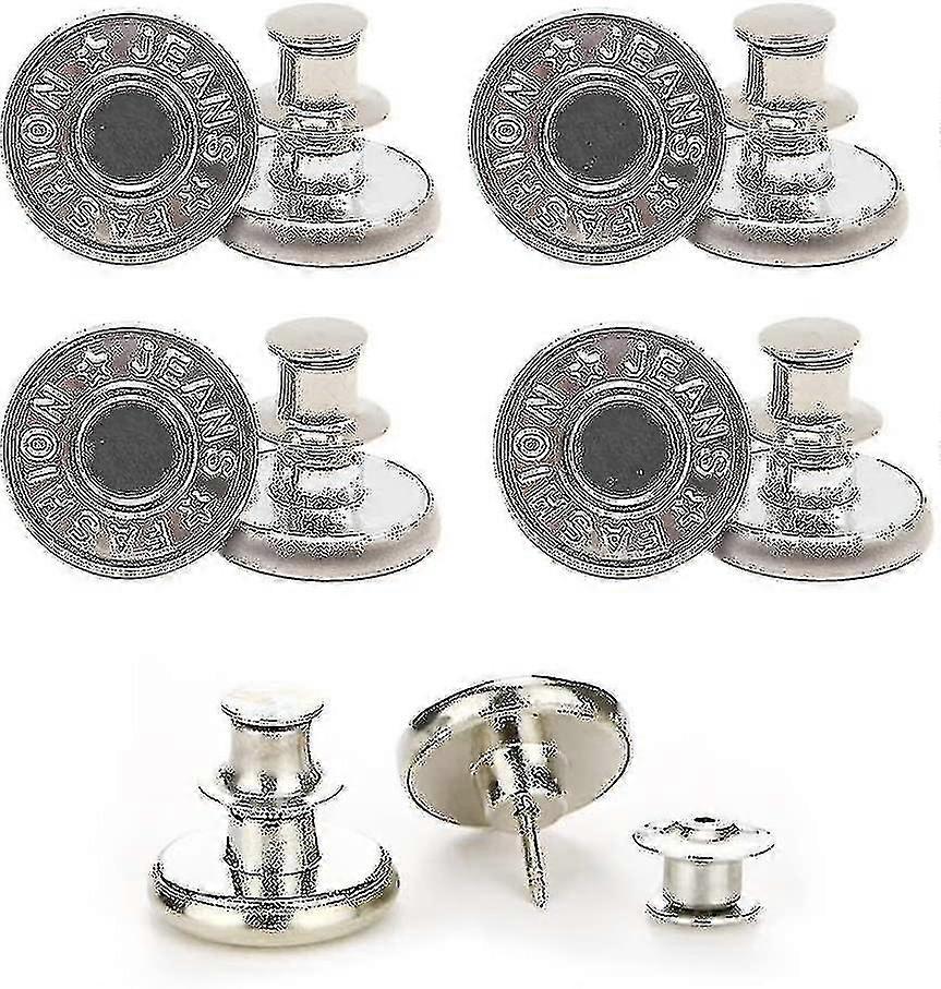 4 Sets No Sew Jean Button Pins Adjustable Reusable Replacement for Pants