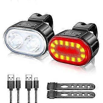 2pcs Usb Rechargeable Bike Light Set Bright Bike Lights Led Rear Taillight_mpn