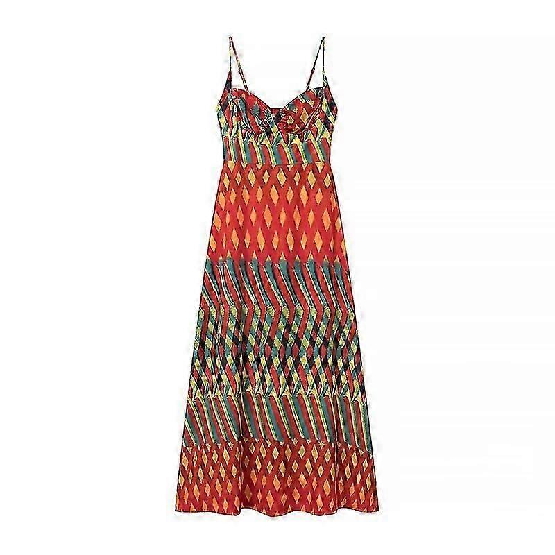 Summer Spaghetti Strap Printed Dress,z
