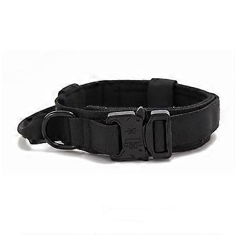 Tactical Dog Collar For Medium Large Dogs, Heavy Duty Dog Collars With Handle And Metal-Black M