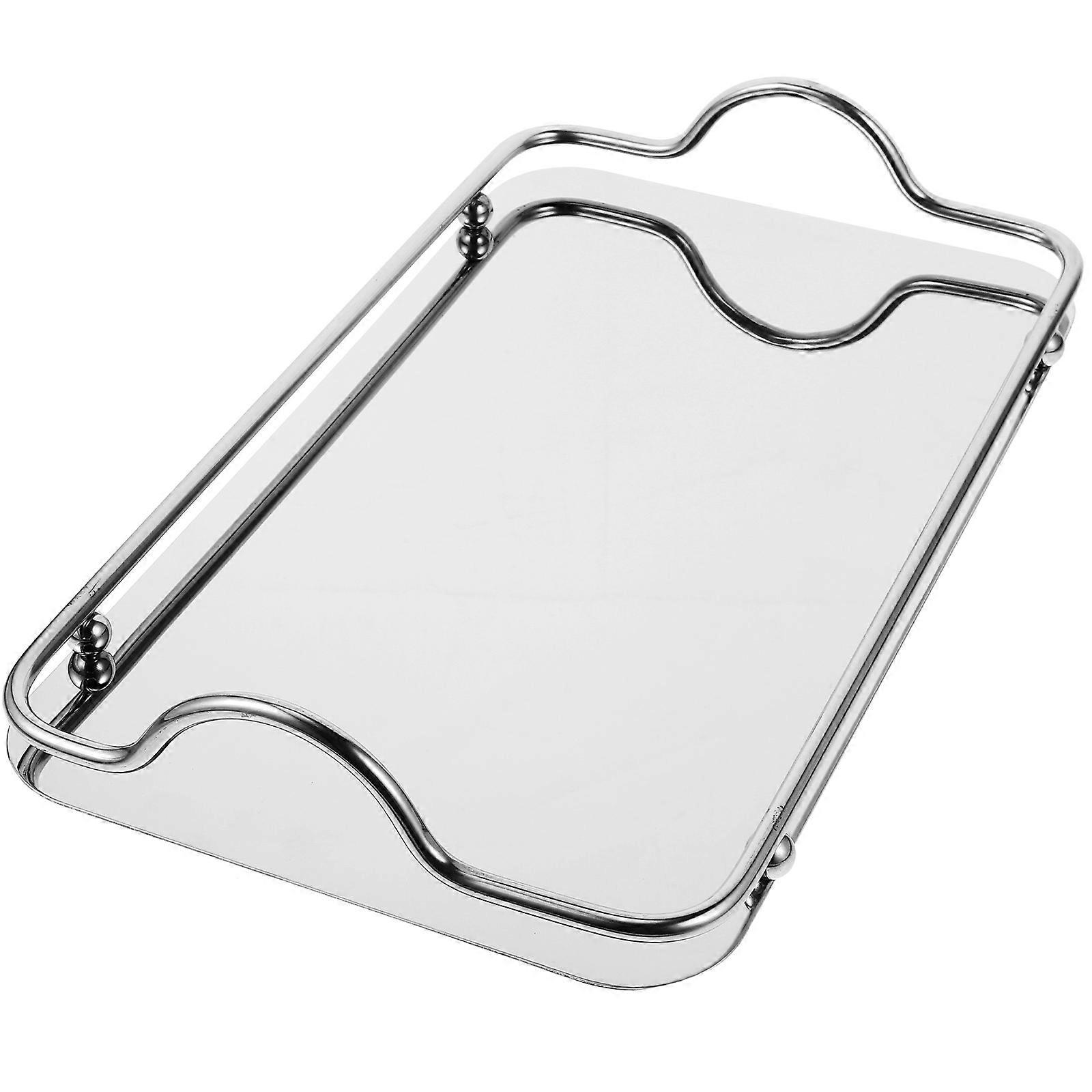 Rectangular Stainless Steel Tray for Serving with Handles Silver