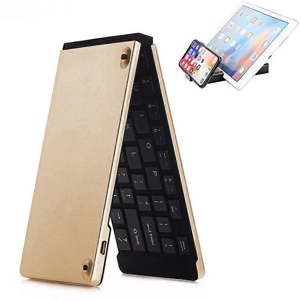Dual Folding Wireless Bluetooth Keyboard, Mini Wireless Keyboard compatible with IOS iPad, Android Tablet, Windows PC, etc.-gold