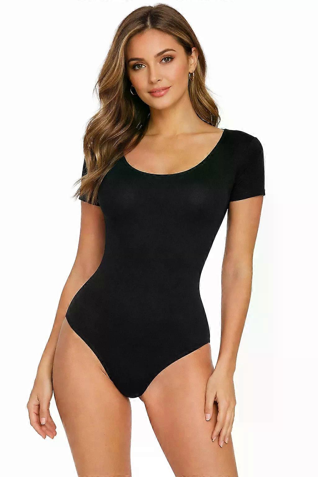 Womens Cap Short Sleeve Plain Round Neck Stretch Leotard