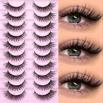 Fluffy Cat Lashes 10 Pairs, 3D Faux Mink False Lashes 13mm D Curl Wispy, Hypoallergenic Reusable for Stage and Daily Wear