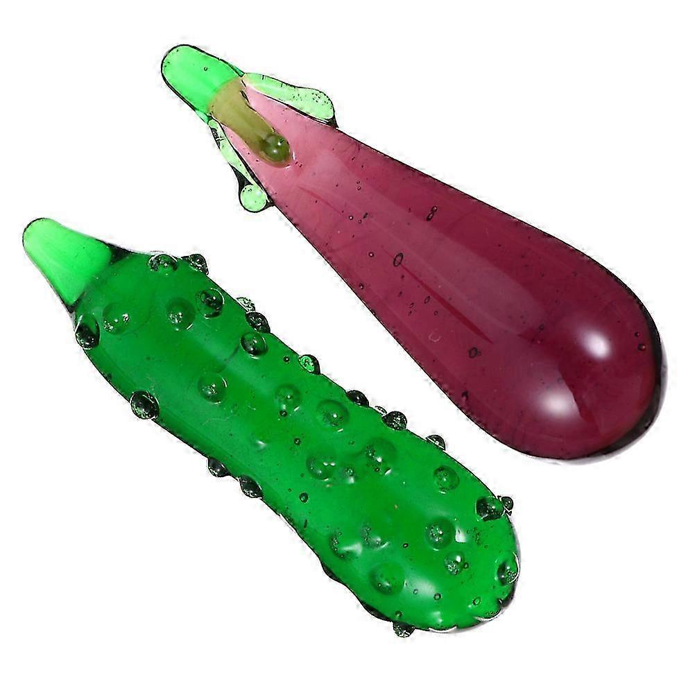 2pcs Glass Eggplant Decor Simulation Cucumber Model Vegetable Scene Decors