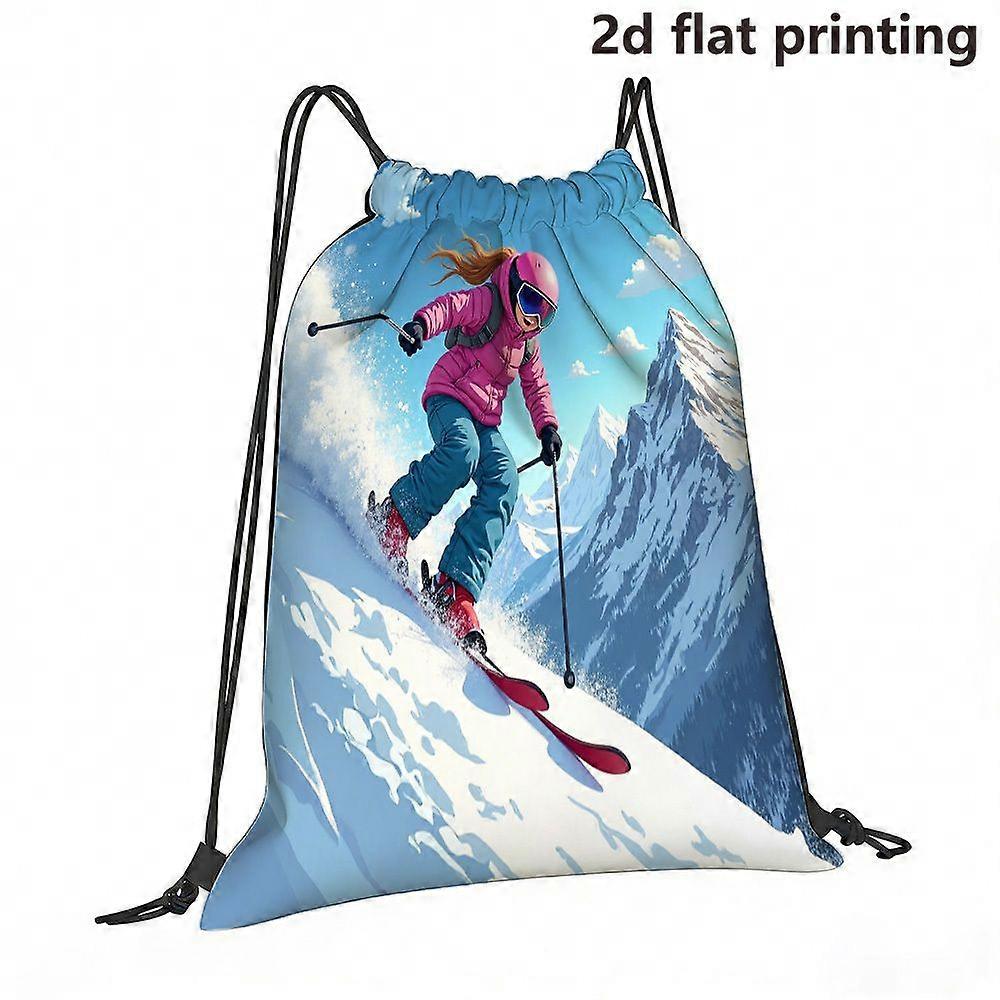 2D Flat Drawstring Bag, Pink Ski Set, Includes a Drawstring Pouch, Featuring a Stylish and Practical Ski Jacket, Pants, -Cqazw