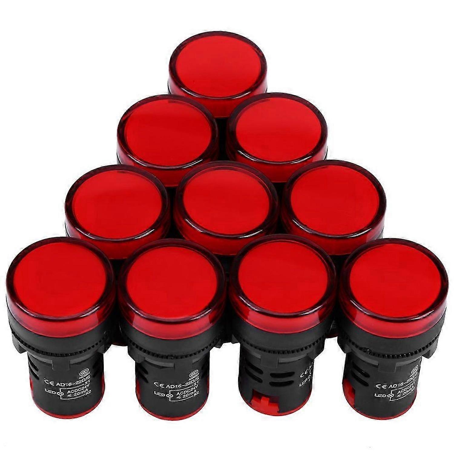 10pcs Ac/dc 24v 22mm Thread Led Electronic Indicator Signal Light (red)
