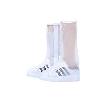 Waterproof Shoe Covers White Medium with Thickened Bottom, Adjustable Calf Tension and Secure Lace Hook for Outdoor Riding