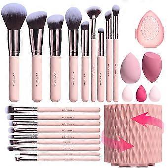 BS-MALL Makeup Børster Premium Syntetisk Foundation Pulver Concealere Øjenskygger 18 stk Børstesæt med 5 svampe og holder Svampe Etui (A-Pink)
