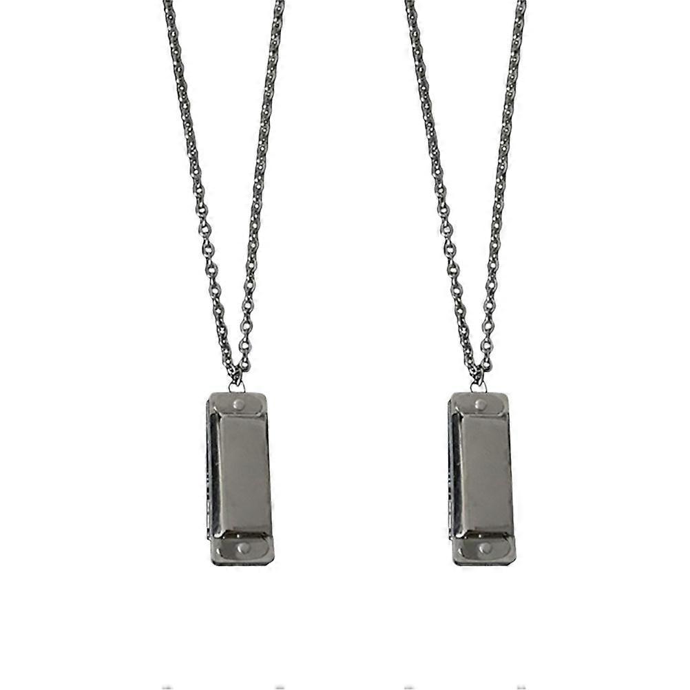Collier Harmonica, pendentif mini harmonica en acier inoxydable avec 2 pièces décoratives