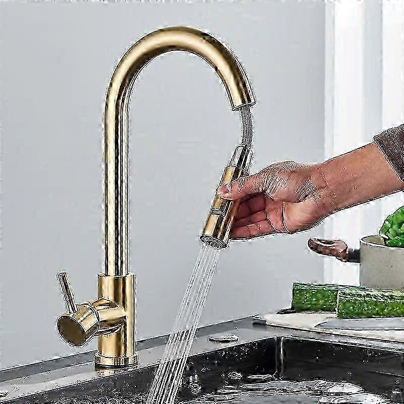 Brass Pull-Out Kitchen Tap Featuring 360° Rotation for Sink